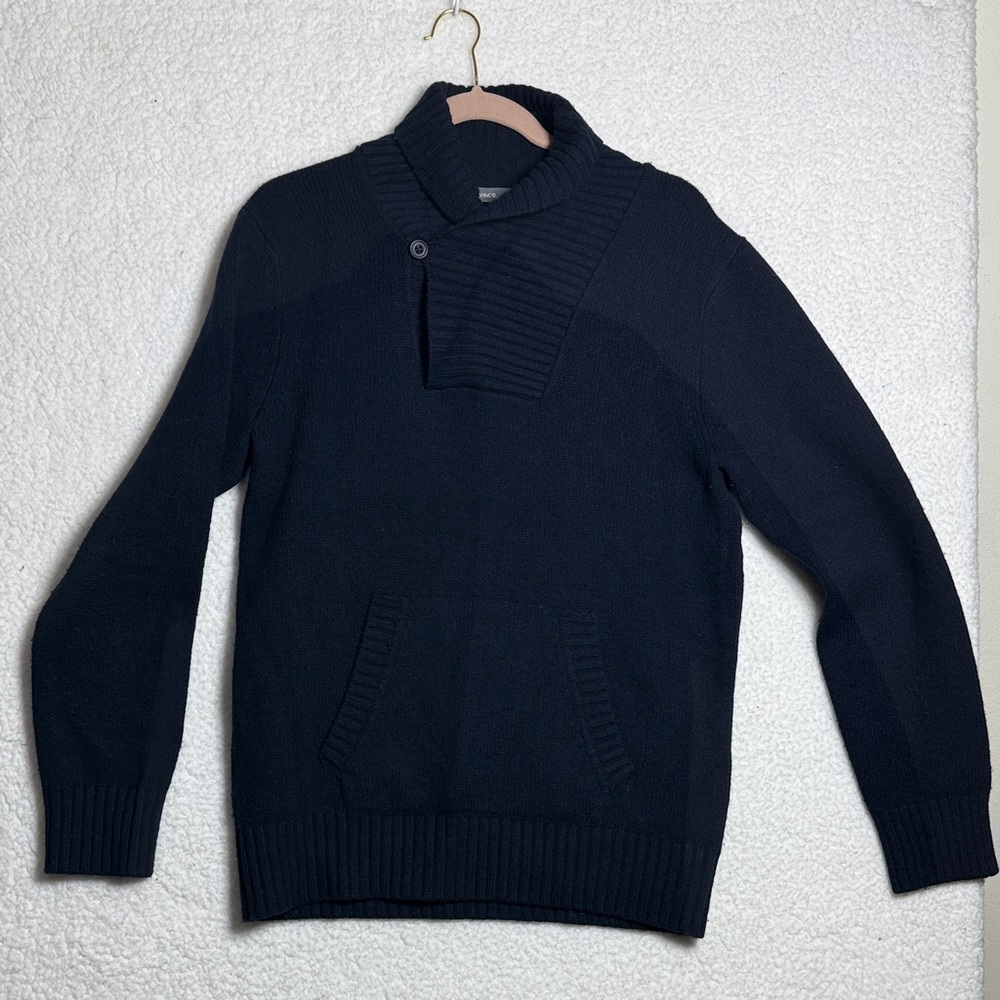 (C3) Vince Men's Vintage Navy Wool SweaterCable Knit Turtleneck Sweater, Size M